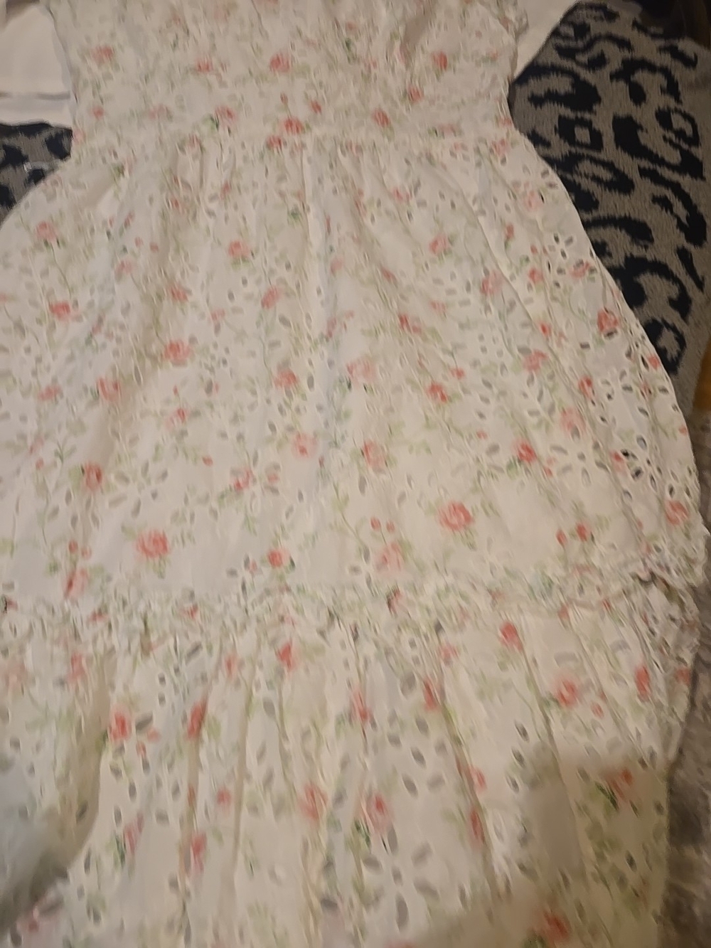 Loveshack Fancy Size 14 100% Cotton White Floral Eyelet Dress with Puff Sleeves - Picture 6 of 16
